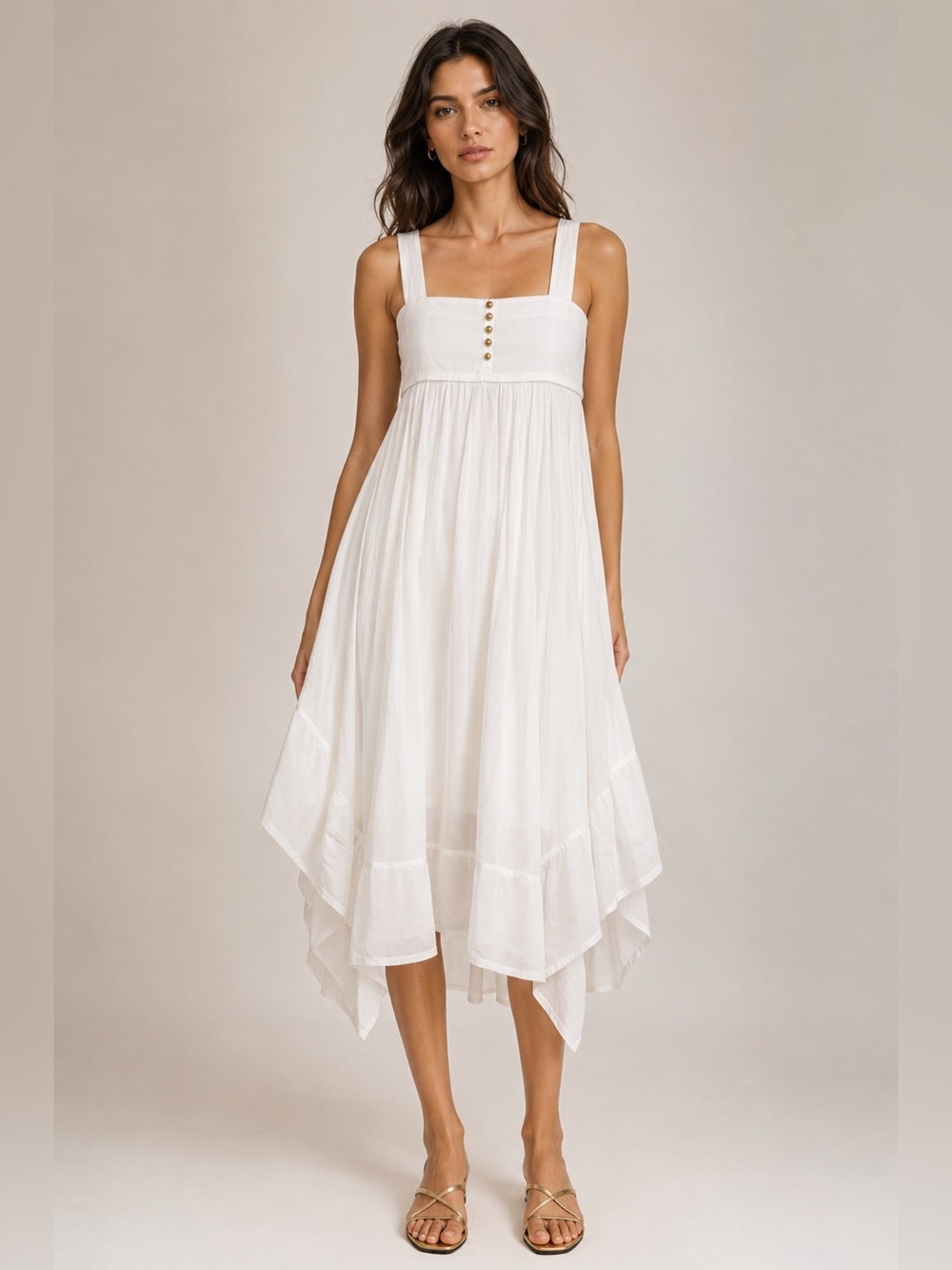 PILCRO Anthropologie White Empire Waist Maxi Dress Lined Adjustable Straps